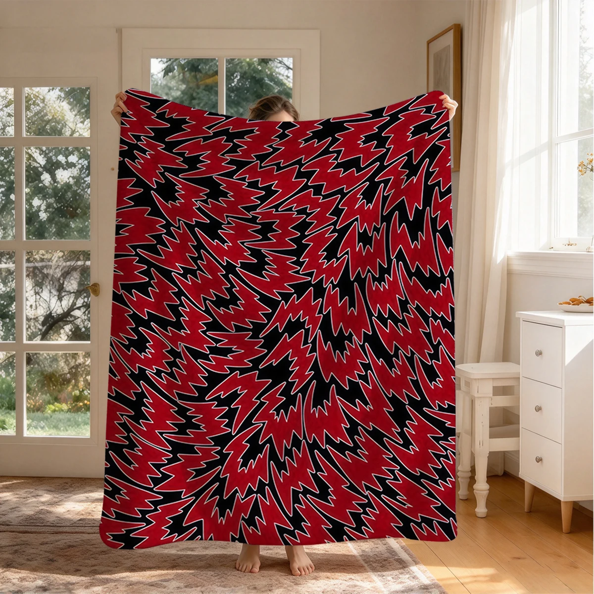 Red Black Lightning Flannel Blanket Warm Soft Halloween Christmas Couch Warm Cozy Decorative Decor Gift for All Season