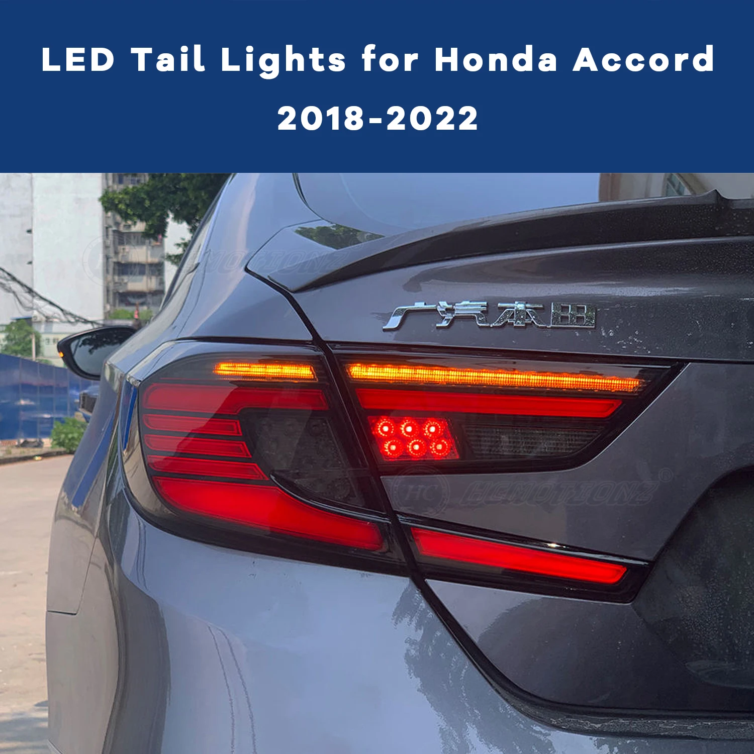 HCMOTONZ LED Tail Lights for Honda Accord 2018-2022 10th/10.5th Gen DRL Start up Animation Rear Back Lamps Assembly