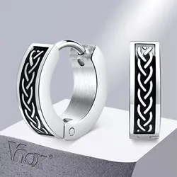 Vnox Retro Celtic Knot Earrings for Men, Anti Allergy Stainless Steel Hoop Huggie Earrings Gifts for Him Jewelry