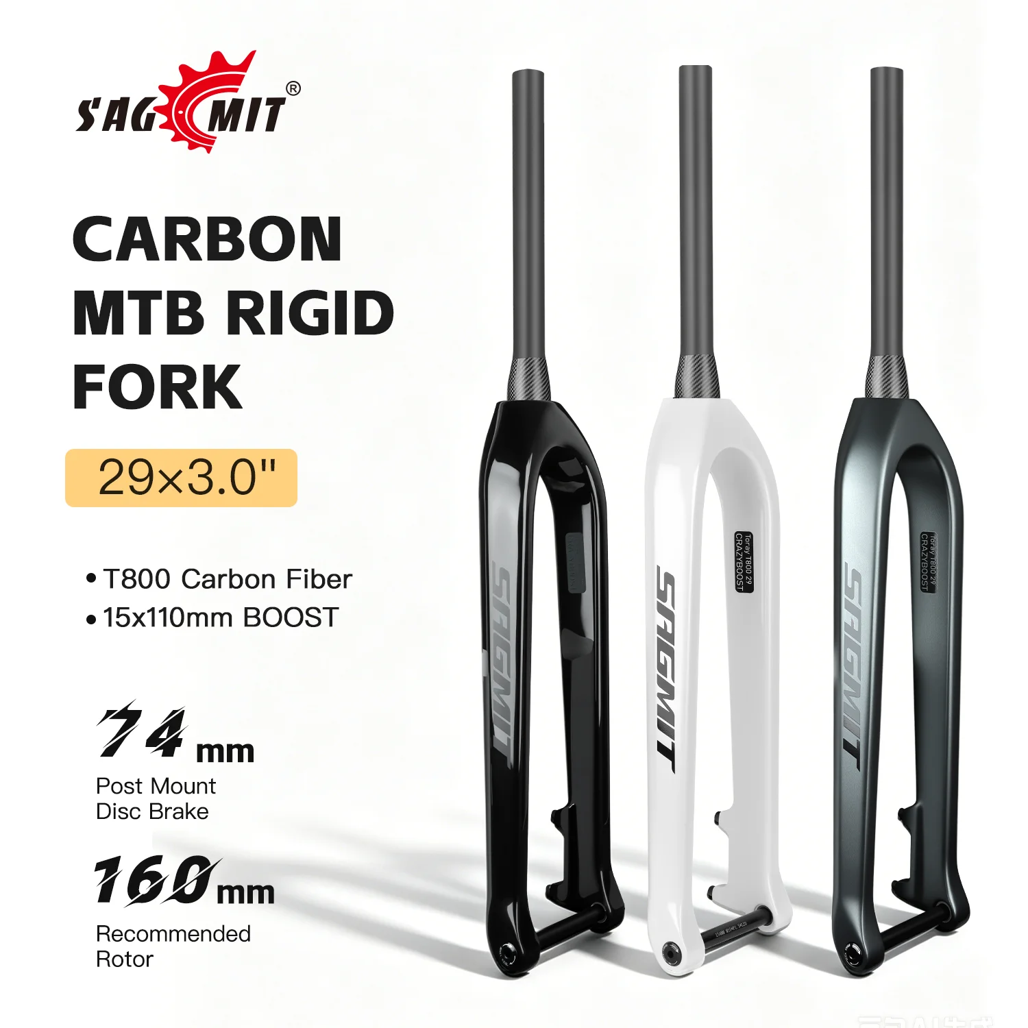 BOLANY 29inch Carbon Fiber Bike Fork MTB Bicycle Front Fork Lightweight Road Bike Component in Black/White