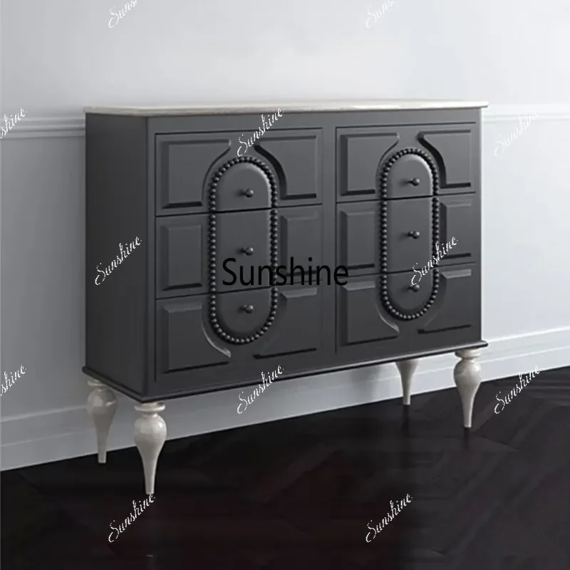 French retro solid wood porch cabinet modern living room black old carved storage cabinet