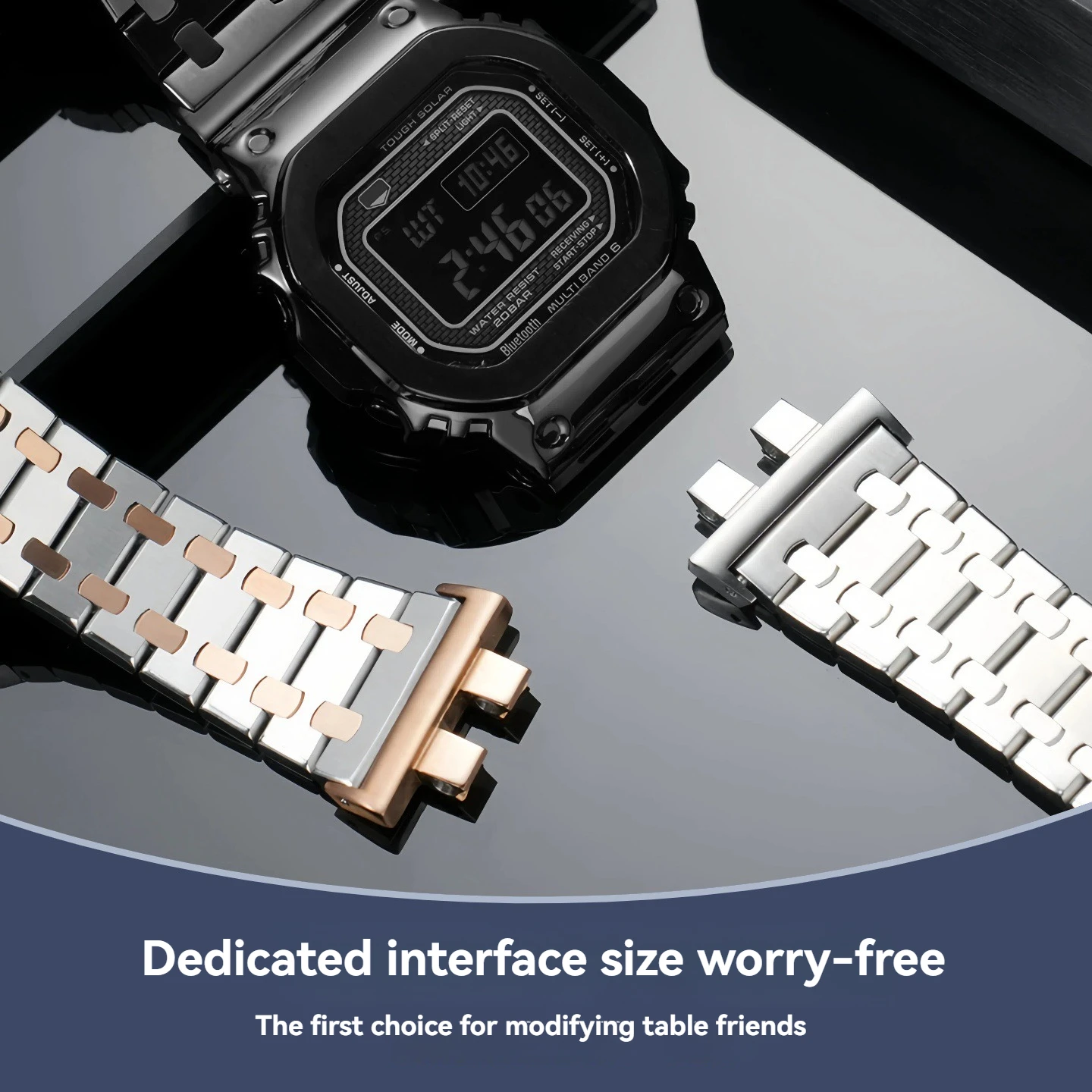 GMW-B5000 metal watchband for G-SHOCK Casio small silver block series GM-B2100 modified and upgraded stainless steel watch strap