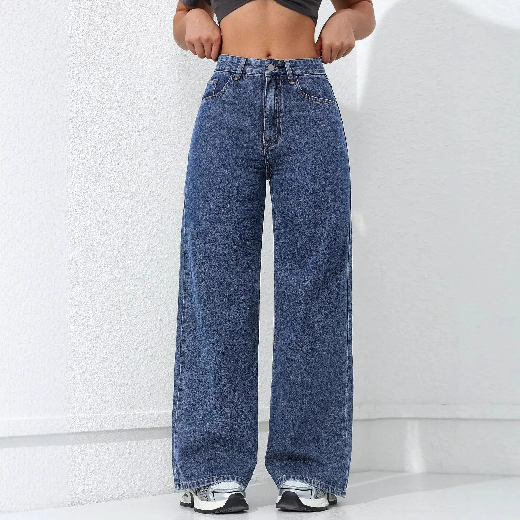 

American Style Wide Leg Denim Jeans Women's Loose Straight Loose Slimming Floor-Length Casual High Waist Jeans