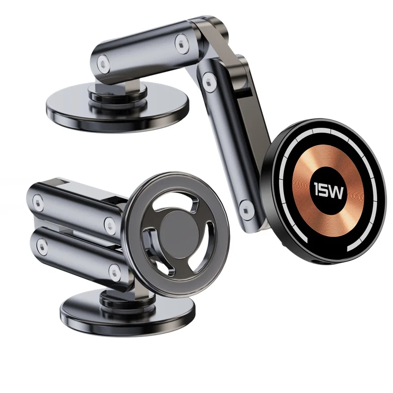 תושבת טעינה אלחוטית מגנטית לרכב 15W עם סיבוב 360 מעלות וזווית התאמה מתכתית לרכב עבור Iphone 15 14 13 12 Pro Max Samsung