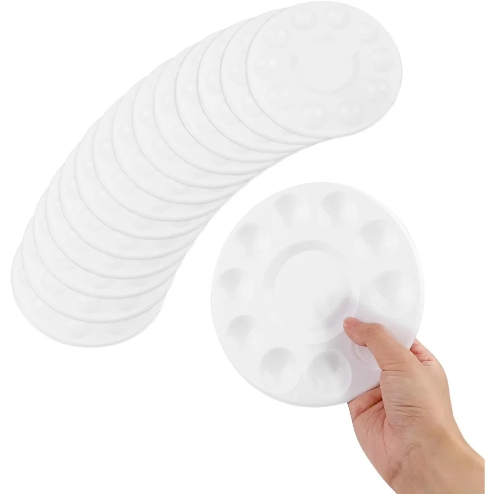 15 Pack Plastic Paint Trays for Kids & Students, 6.7 Inch Round Palettes with 10 Wells