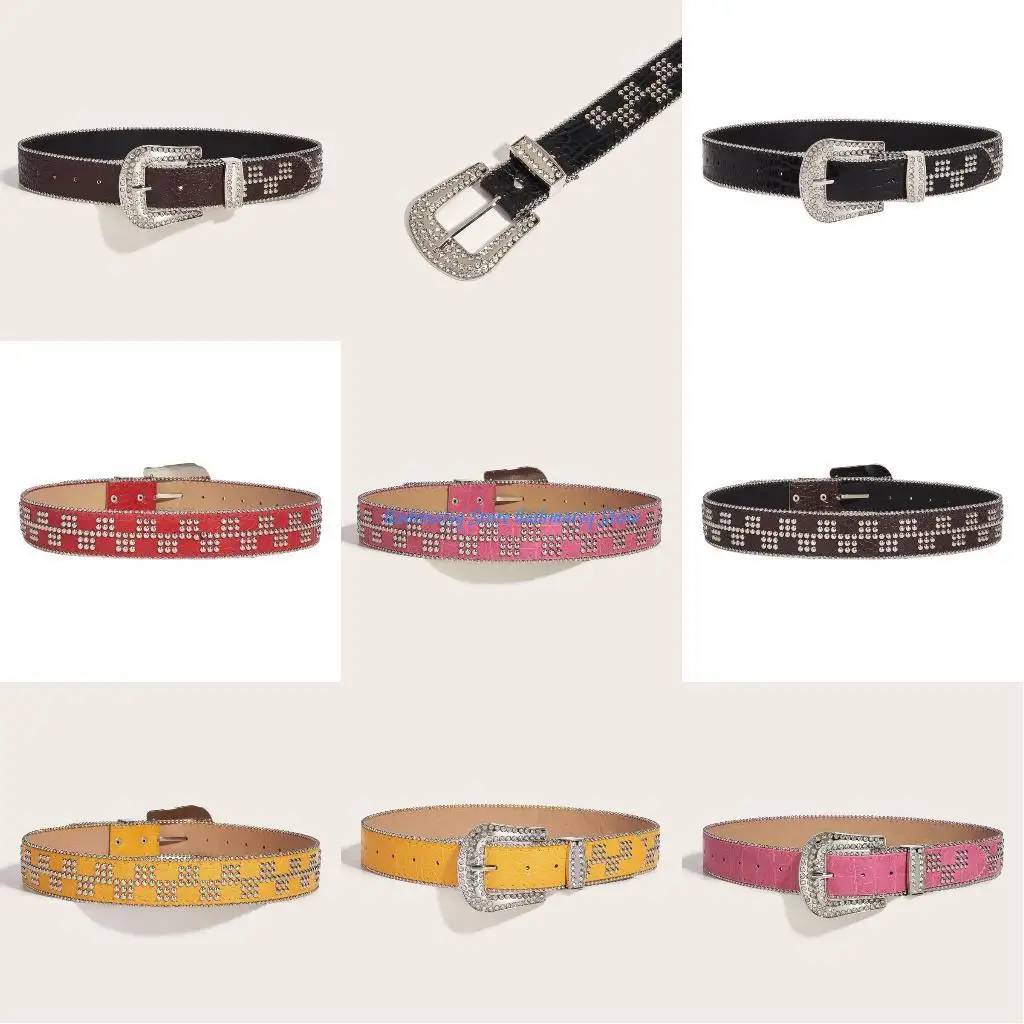 

573B Rivet Studded Belt for Women Fashion Waist Belt Girl All Matching Belt for Teens Girl Western Vintage Belt Waistband