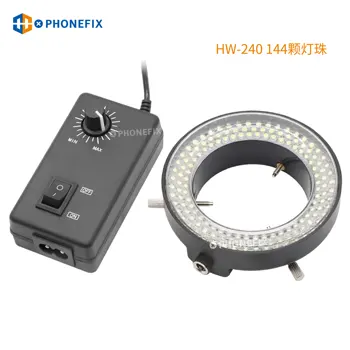 מתכוונן 144 LED טבעת מנורת הפנס תעשיית סטריאו מיקרוסקופ דיגיטלי מצלמה זכוכית מגדלת עם AC חשמל מתאם