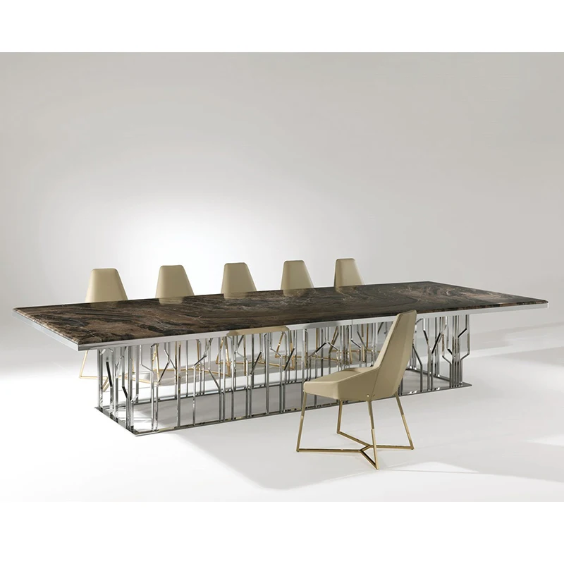 

Italian rectangular dining table and chair combination of high-end home table post-modern light luxury marble dining table