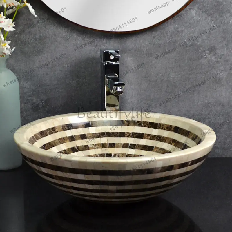 Marble counter basin retro art hand wash round bathroom basin