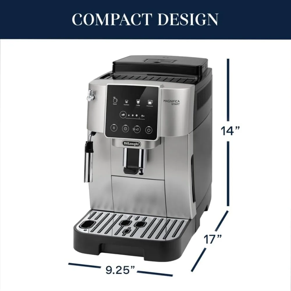 Magnifica Start Automatische Espresso & Koffiemachine Met Handmatige Melkopschuimer Voor Latte, Cappuccino, Ingebouwde Molen, Zilver