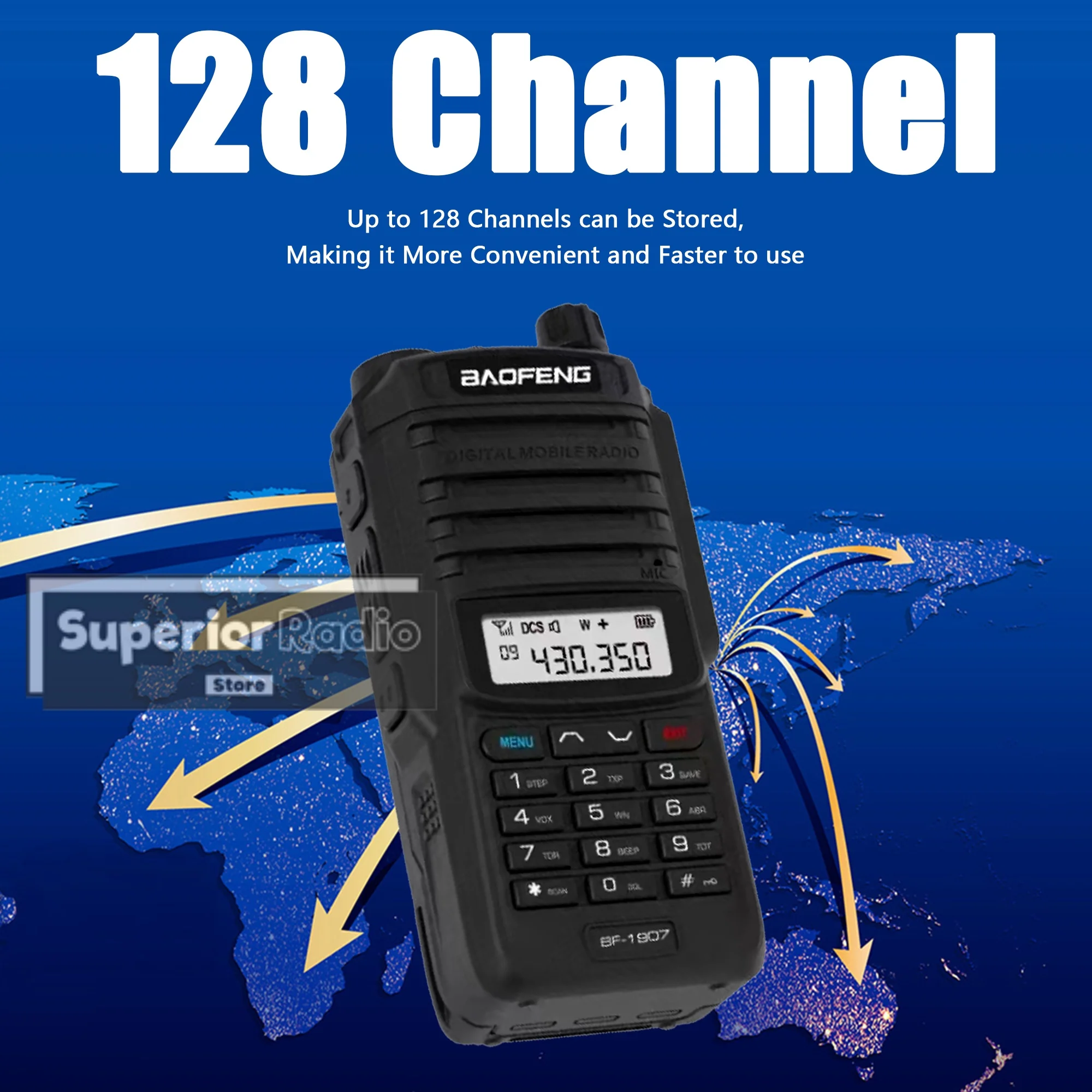 Baofeng BF-1907 جهاز اتصال لاسلكي من النوع C شحن 128 قناة طويلة المدى UHF VHF ثنائي النطاق محمول اتجاهين أجهزة الراديو لحم الخنزير للتخييم #3