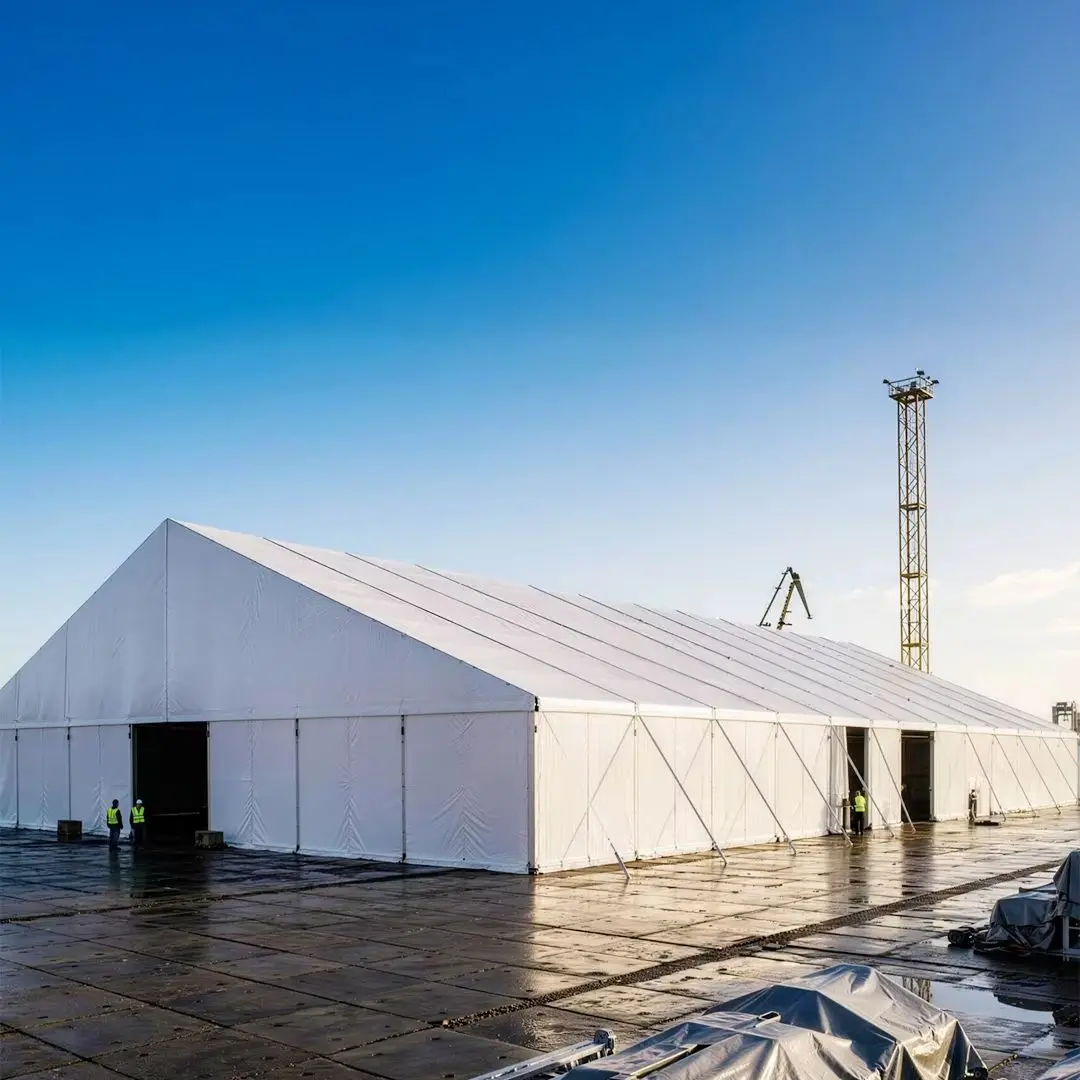 Heavy Duty White Aluminum Peak Tent Wind Snow Resistant Waterproof PVC Outdoor Warehouse Industrial Storage Shelter