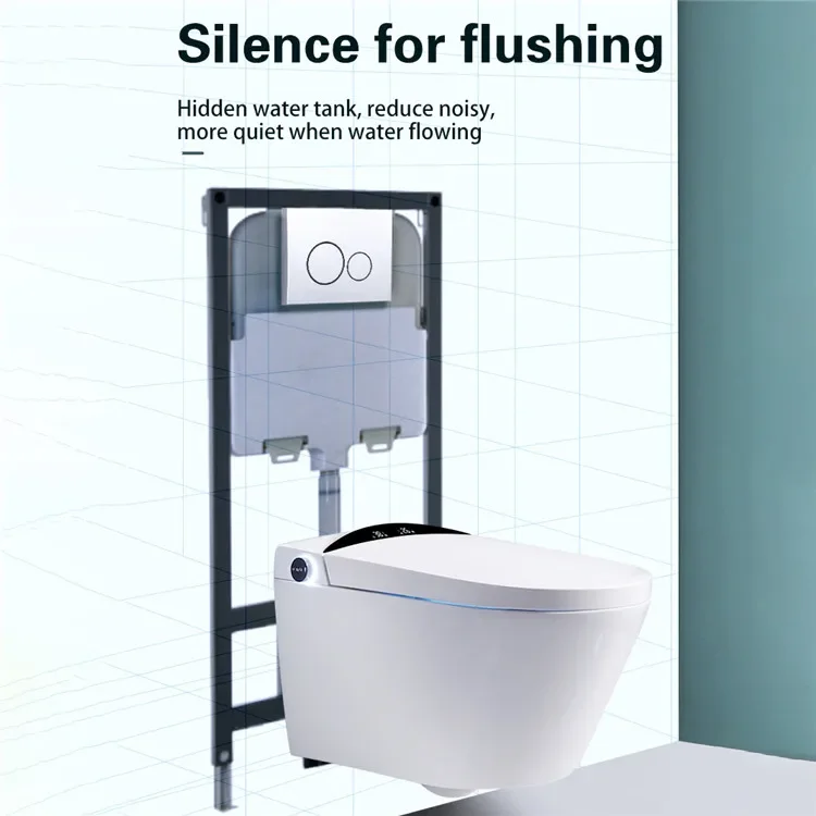 Wall Mount Watermark Automatic Open Flush Self Cleaning Electronic Intank Intelligent Hanging Wall Hung Smart Toilet with Bidet