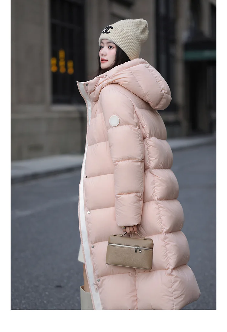 Winter High Quality Long Hooded Down Jacket Women White Duck Down Warm Thick Outwear Female Loose Parker Knee Length Down Jacket