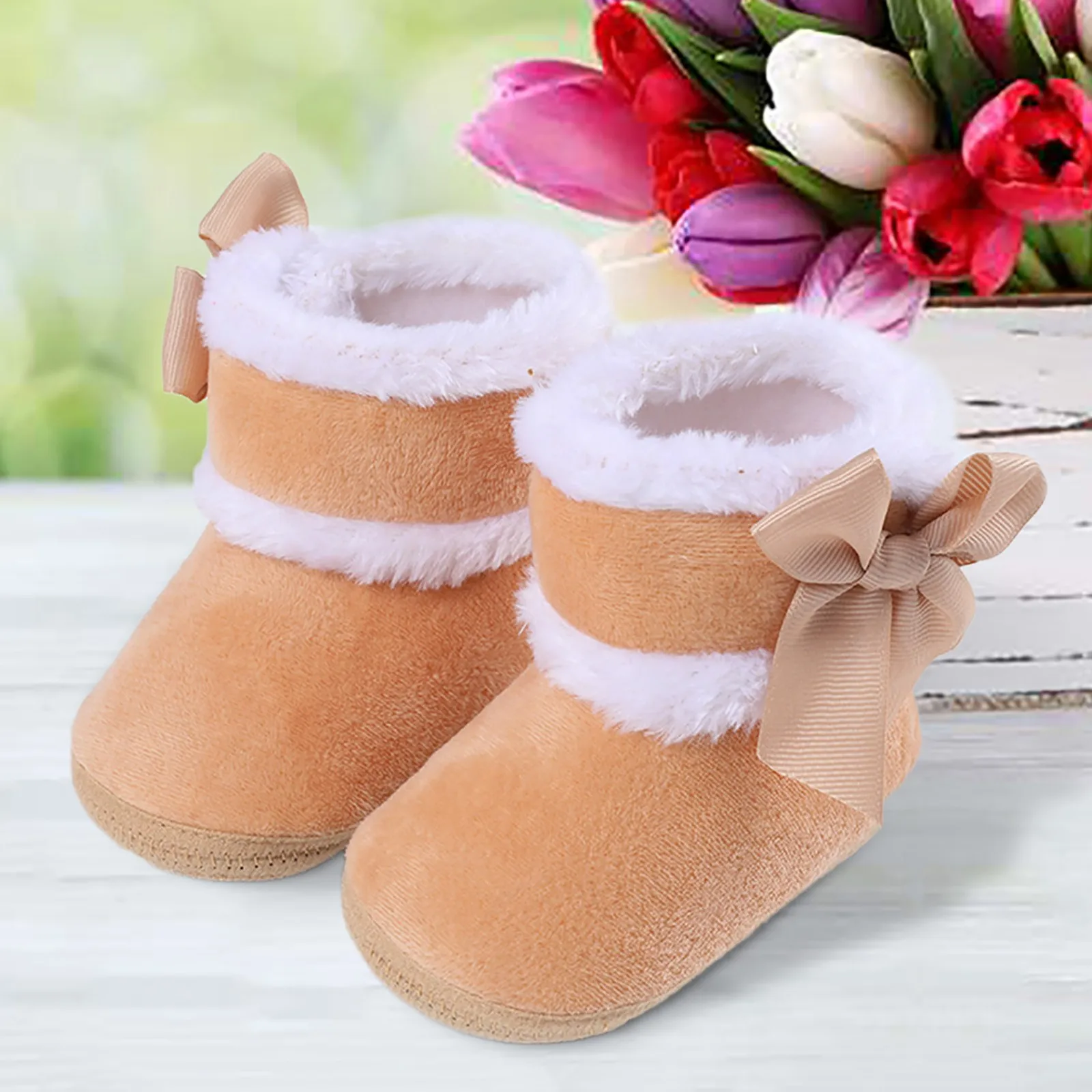 Baby Girls Plush Warm Boots Bowknot Princess Toddler Shoes Soft Sole Warmth Booties Cute Non Slip Snow Boots 2024 Tenis Infantil