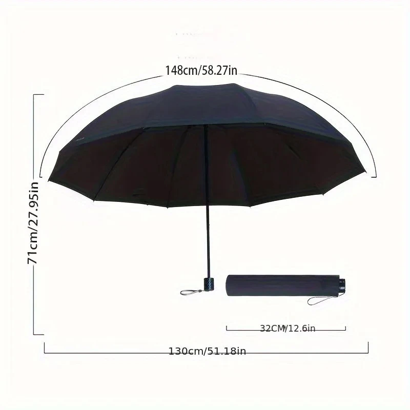 

10 Bone Extra Large Wind Resistant Umbrella Folding Heavy-Duty Reinforced PortableTravel Rain Umbrella Suitable For Family Use