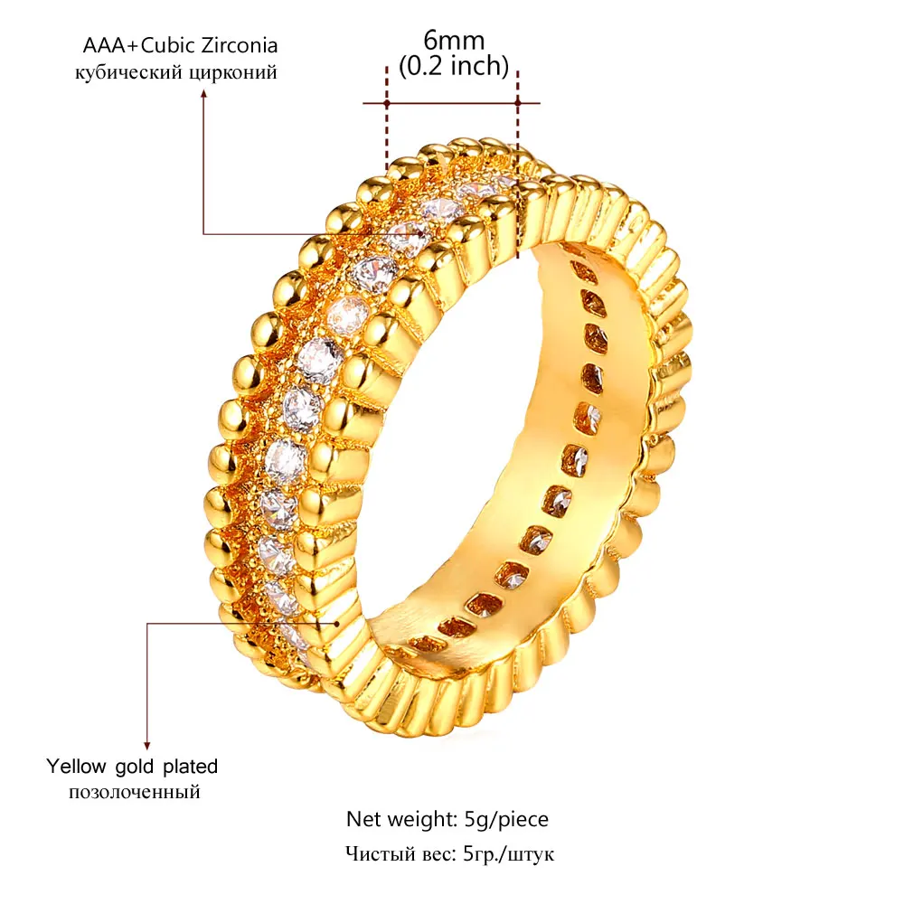 U7 Luxury AAA Cubic Zirconia Pave Setting Ring Jewelry Gold/Silver Color Trendy Party Gift Round Rings Women/Men Jewelry QC24