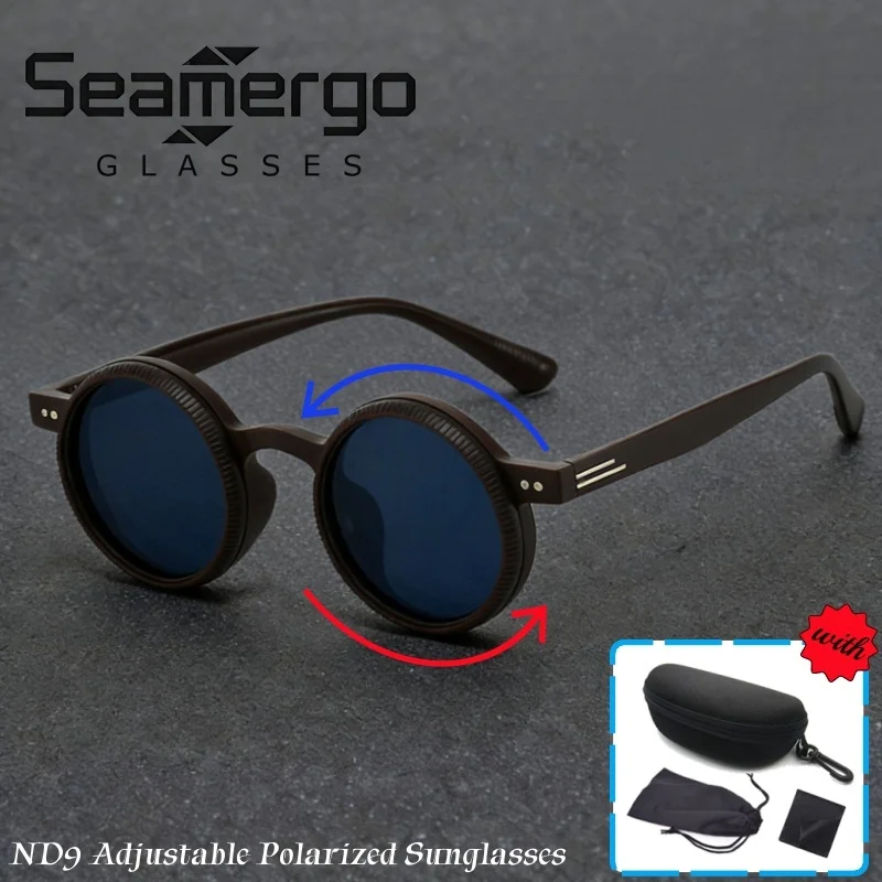 

SEAMERGO 360 ° Поляризационные солнцезащитные очки с бесконечным вращением и зумом, круглой оправой и чехлом для очков ND9, с ручной регулировкой