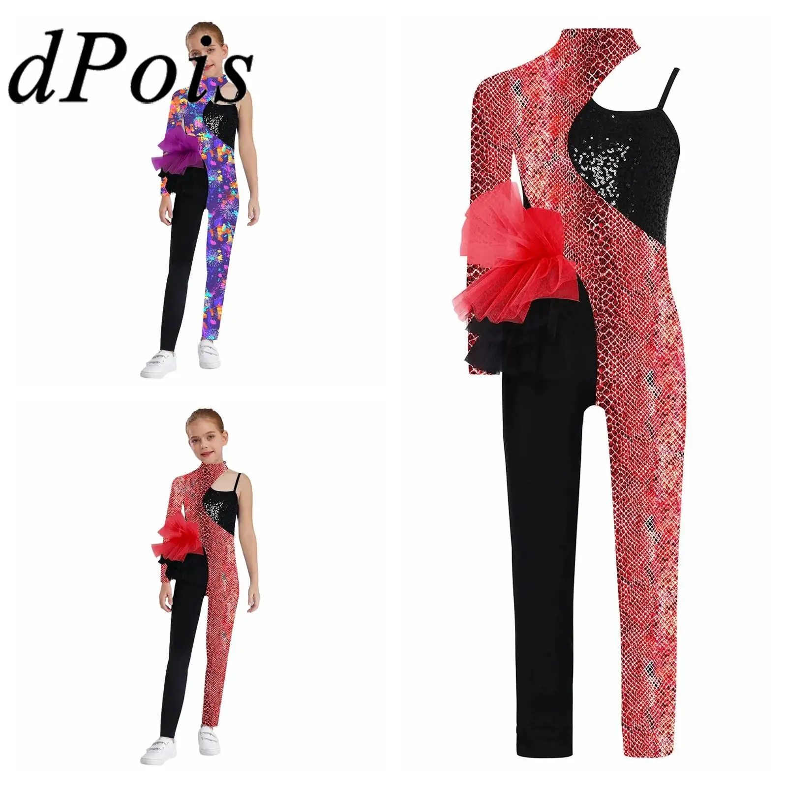 أطفال بنات الترتر الرقص الجمباز يوتار غير المتكافئة التزلج بذلة الجاز ملابس رقص كتلة اللون تول الباليه ارتداءها