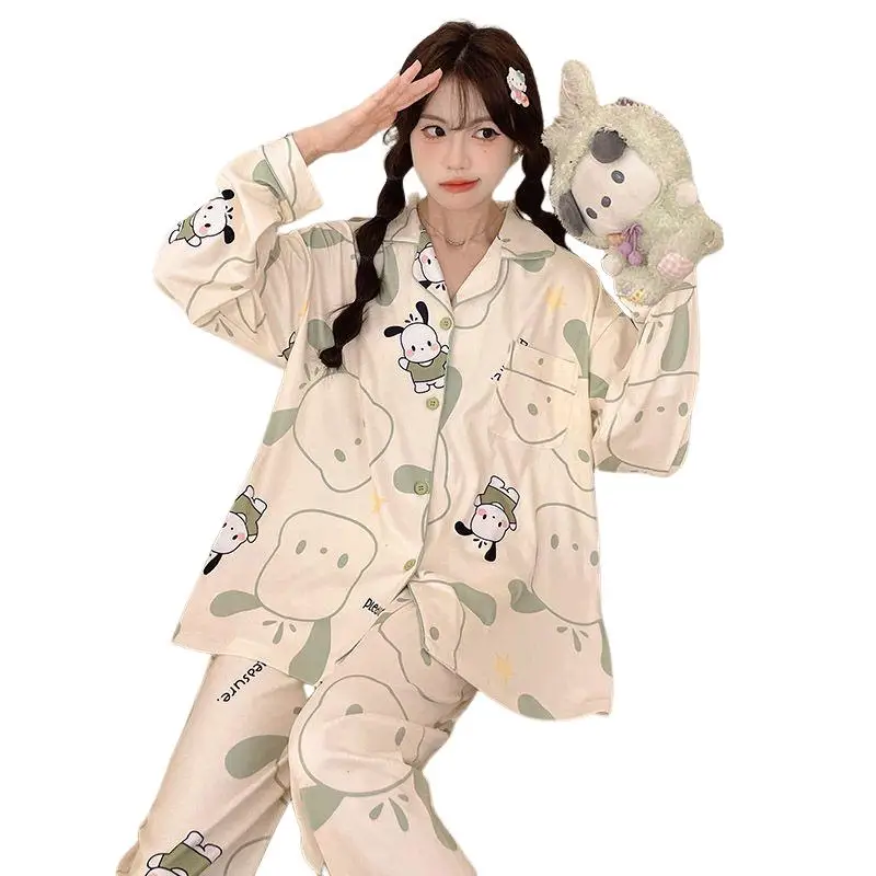 

2Pcs Sanrio Kawaii Pajamas Hello Kittys Summer Long Sleeve Trousers Loose Comfortable Casual Cartoon High End Gifts