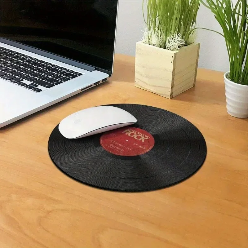 Round Mousepad for Vintage Vinyl Non-Slip Record Red Mouse Pad for Computer Laptop Office Home Office and Gaming Desk Kitchen