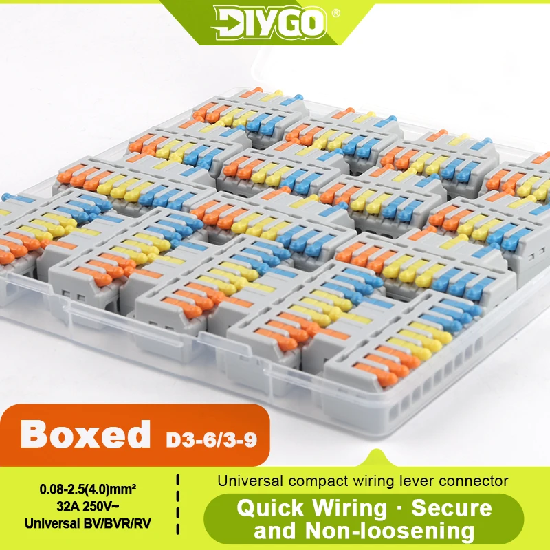 DIY GO Lever Wire Connectors Kit Quick Wiring Cable Connector Push-in Conductor Fast Splicing Terminal Block 3 in 6/9 Out