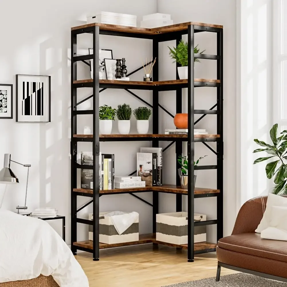 NUMENN 5 Tier Corner Bookshelf, Modern Corner Bookcase, Large Open Shelf Bookcase, Tall Bookshelves Storage Display Rack for
