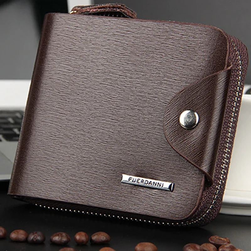 Portafoglio corto in pelle moda per uomo con cerniera Borsa per soldi Hasp Borsa da uomo Porta carte di credito di design maschile