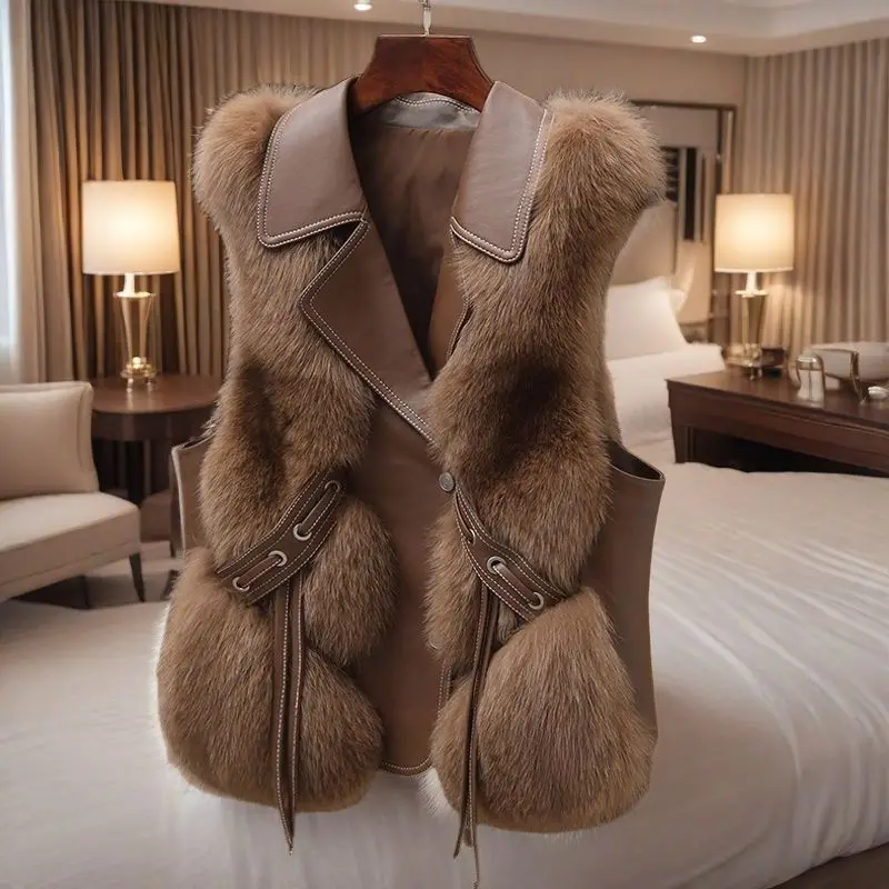 Stylish Faux Fur Vest for Women Short Slimming Coat with Waistcoat Design Spring Autumn Wearable Top for Outdoor​