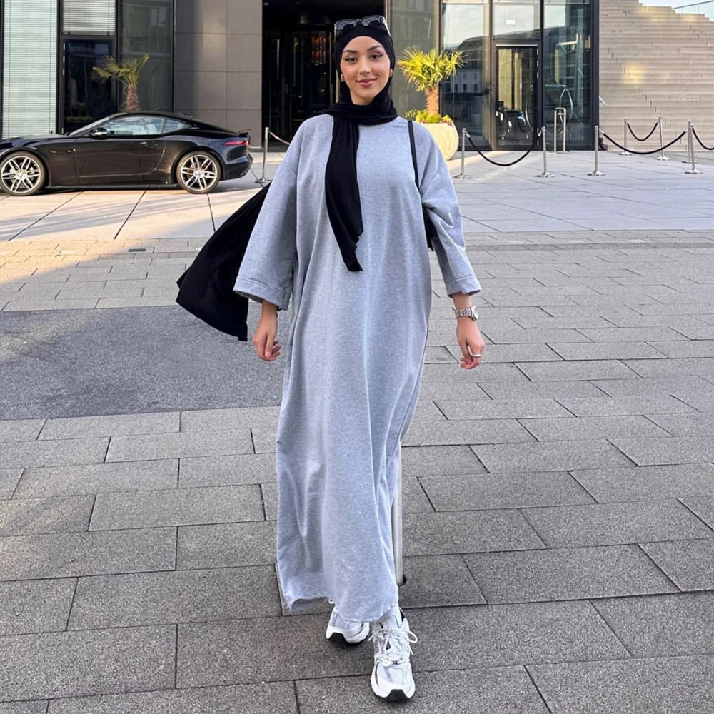 2024 New Modest Dress Solid Color Inner Dresses Muslim Women Dubai Abaya Eid Ramadan Islam Clothing Turkey Arabic Robe