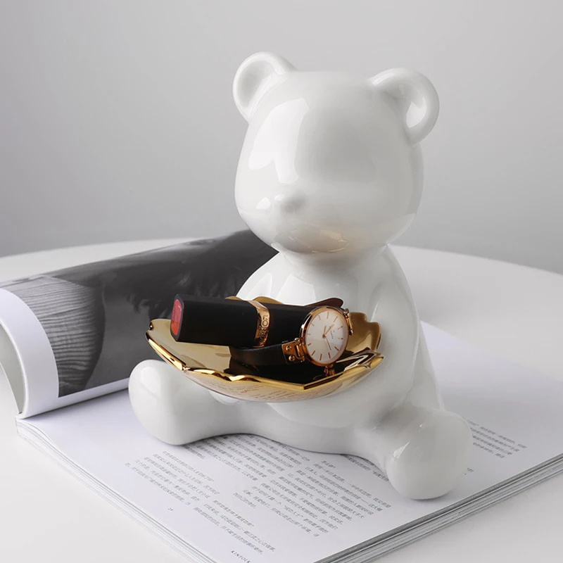 

Nordic Bear Storage Tray Statue Sculpture Decoration Candy Key Disk Porch Key Storage Box Home Living Room Modern Home Decor