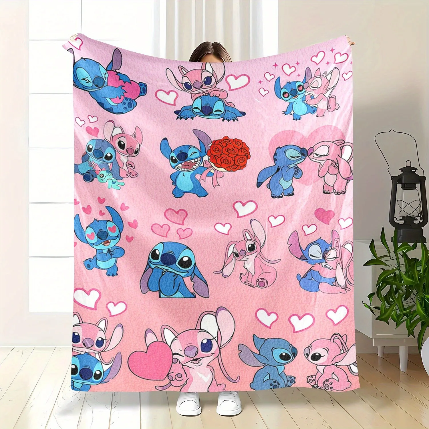 

1PC Lilo & Stitch Love Blanket ,Multifunctional blanket suitable for home, outdoor, travel, camping, nap cover blanket.