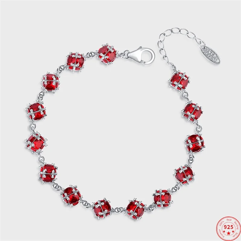 S925 Sterling Silver Bracelets for Women New Fashion Red Zircon Good Lucky Ball Hand String Simplicity Jewelry Free Shipping