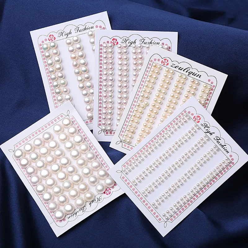 20pcs 4-12mm Natural 3A Grade White Button Freshwater Pearl Half Drilled Hole Beads