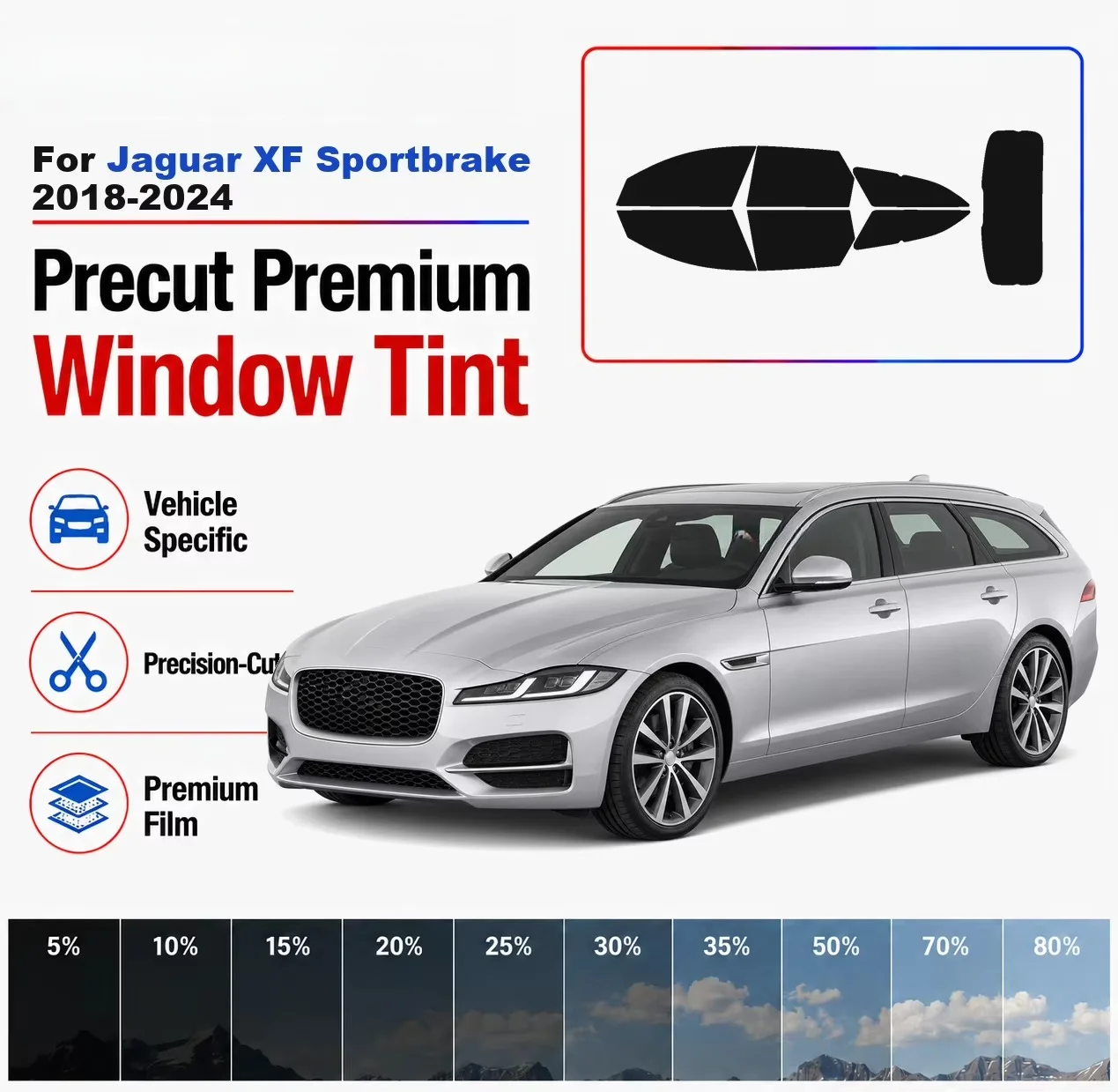 Premium Precut Window Tint Kit Front Rear Windows Rear Windshield For Jaguar XF Sportbrake 2018-2024 Car Solar Nano Ceramic Film