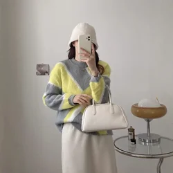 2024 Remarkably thin lazy round neck long-sleeved knitted sweater tops autumn and winter new commuter versatile female jumper