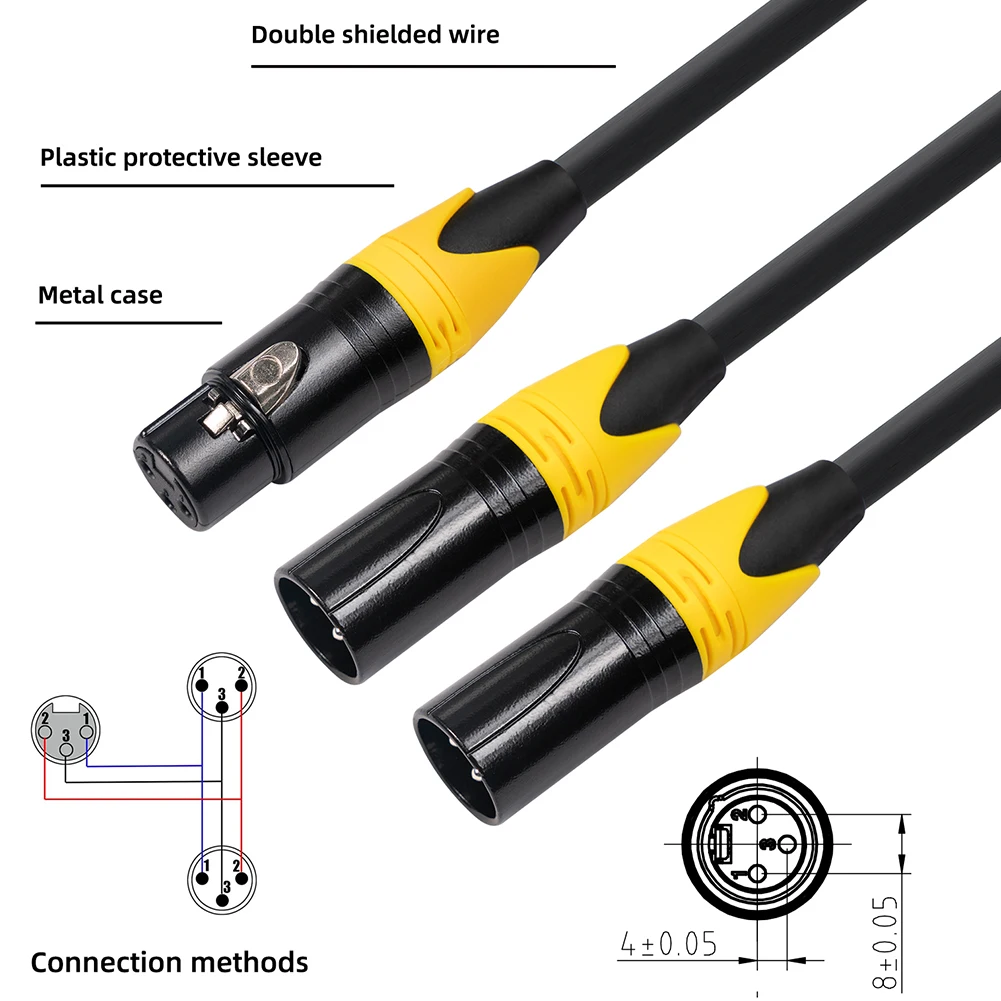 

New Practical Quality Mic Cable Splitter Balanced Connectors 3 Pin Metal Mic Cable One XLR Female Two XLR Male