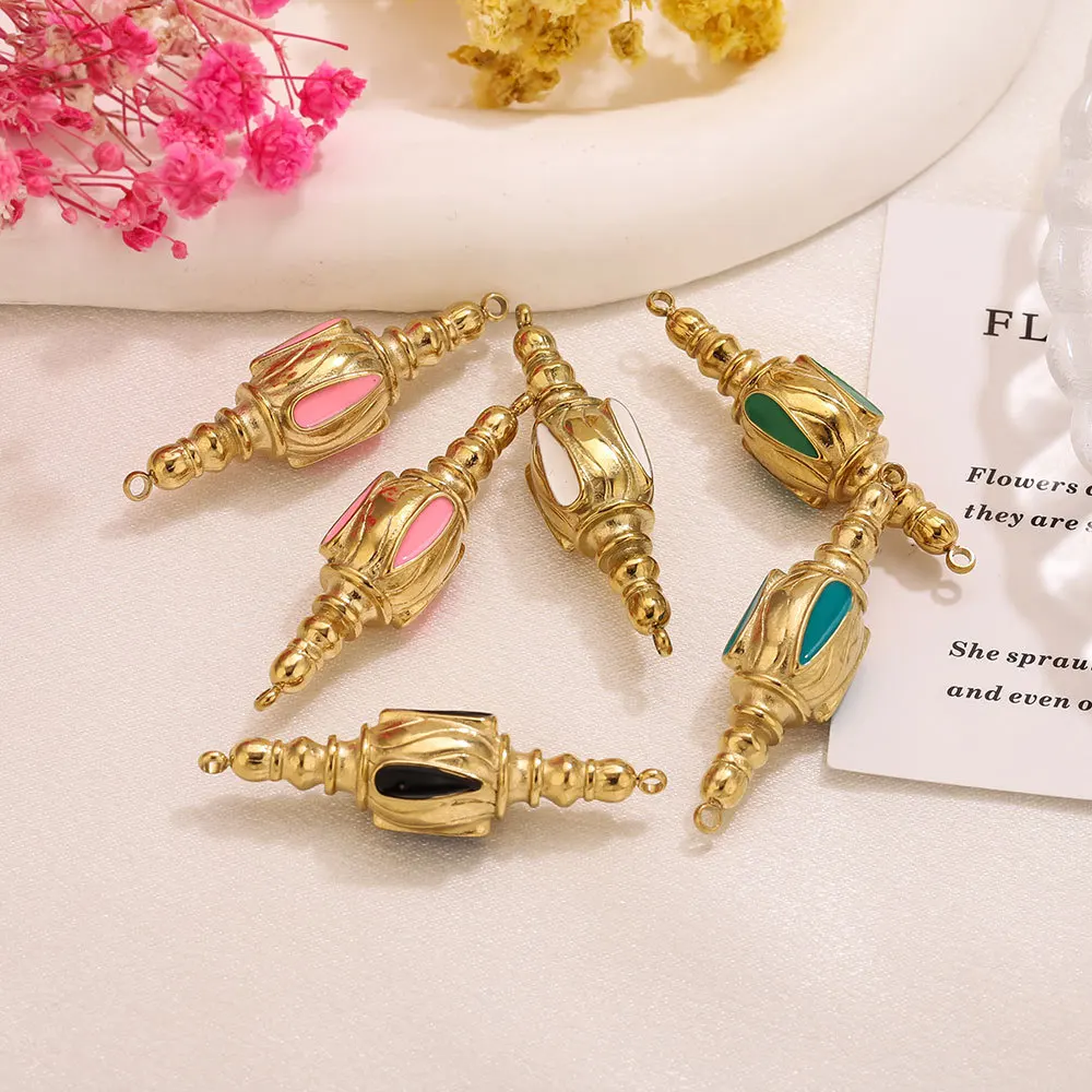 2개 스테인리스 스틸 드립 글레이즈 빈티지 디자인 금도금 로마 비즈 DIY 쥬얼리 연결 목걸이 펜던트 액세서리