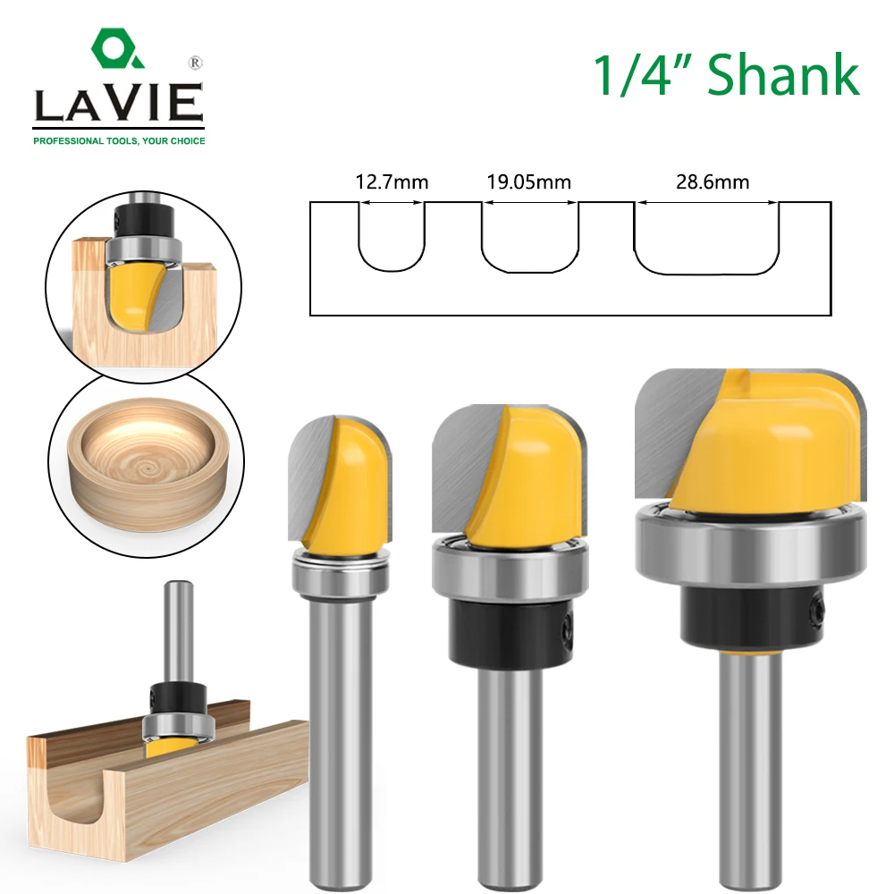 

LAVIE 6mm 6.35mm Shank 1-1/8 3/4 Inch Diameter Bowl Tray Router Bit Round Nose Milling Cutter With Bearing For Woodworking