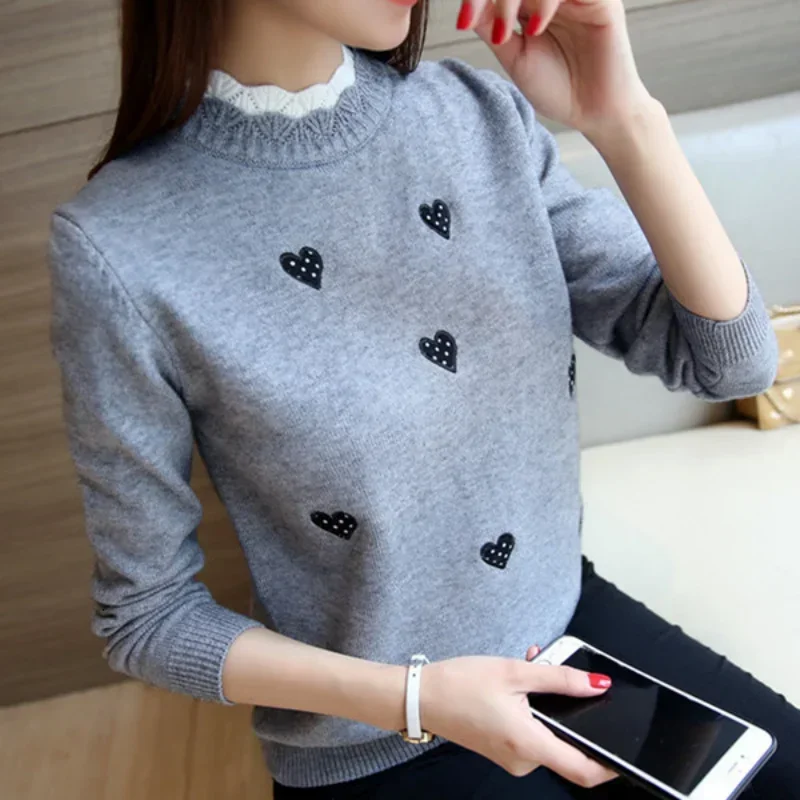 QNPQYX, suéter de cuello alto para mujer, bordado de Color sólido, oso Panda de dibujos animados, ropa de calle bonita, jerséis tejidos, ropa femenina, Tops