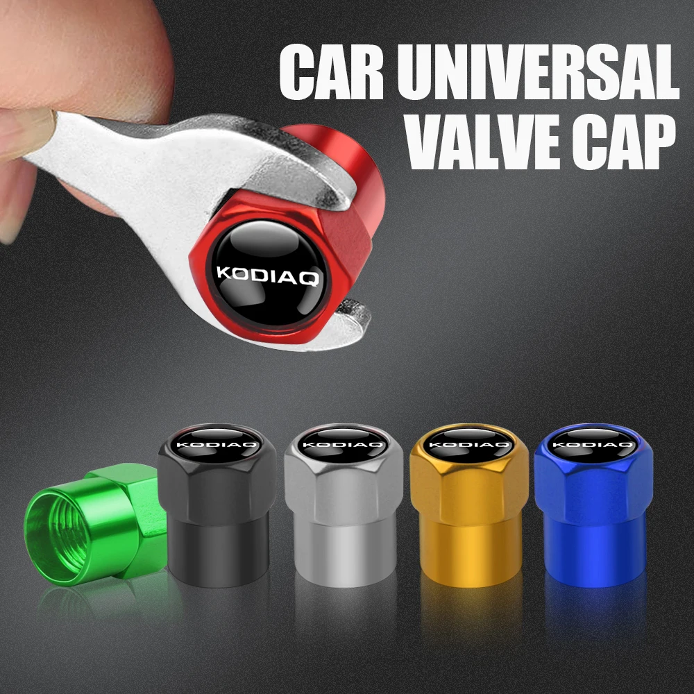 Car Accessories 4pcs Badge Wheel Tire Valve Stem Caps Auto Airtight Covers for Skoda Vision-E Felicia Kamio Fabia Octavia Scala