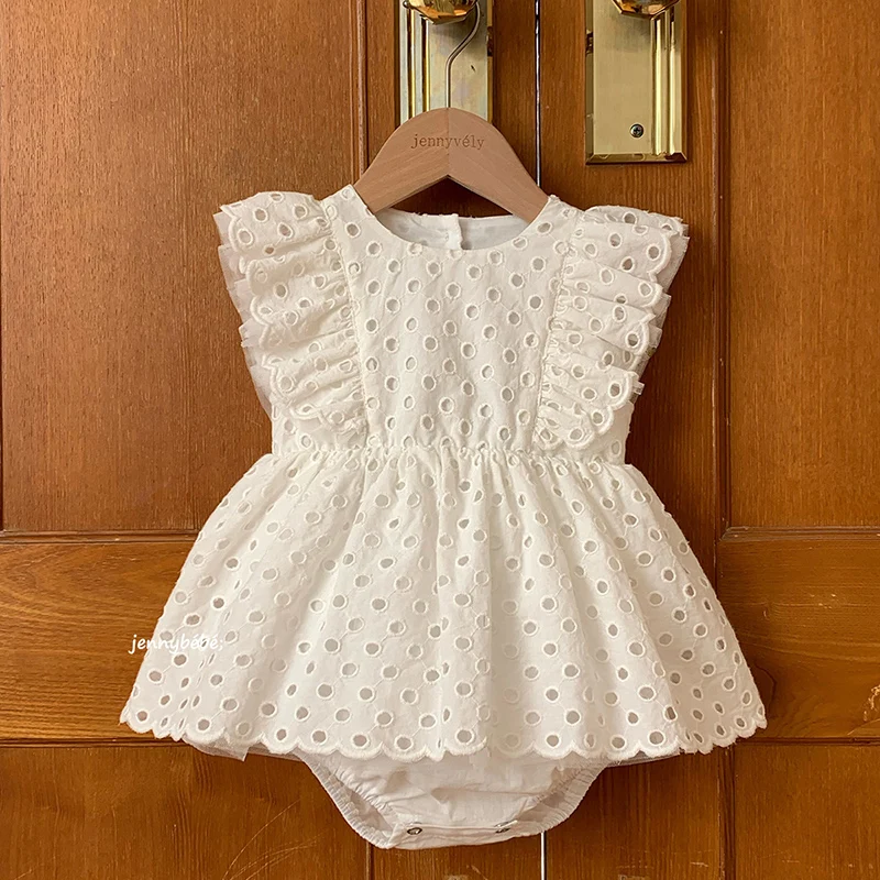 

2026 New Summer 0-24M Children Clothes Toddler Baby Girls Jumpsuit Fly Sleeve Cotton Solid Color Korean Style Climbing Suit