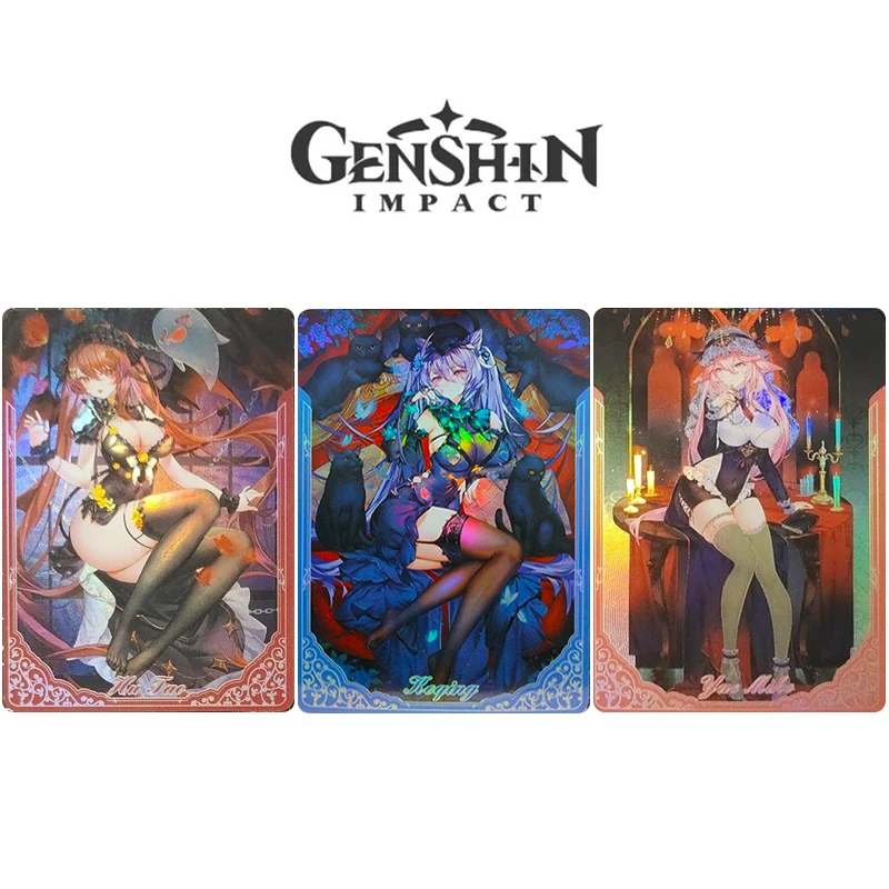 

Genshin Impact 3pcs/set flash card DIY Yae Miko Keqing Anime characters Homemade Collection card Christmas birthday gift toys