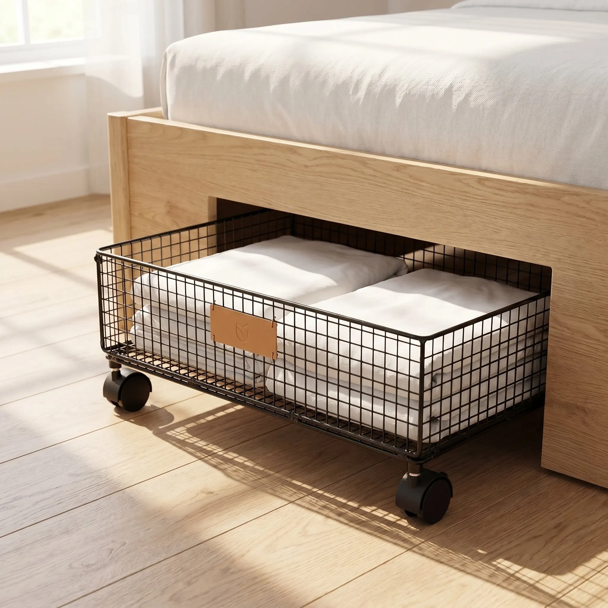 Under Bed Storage with Wheels 18.5"Rolling Metal Organizer for Clothes Shoes Blankets 360°Rotation Low Profile Storage Container