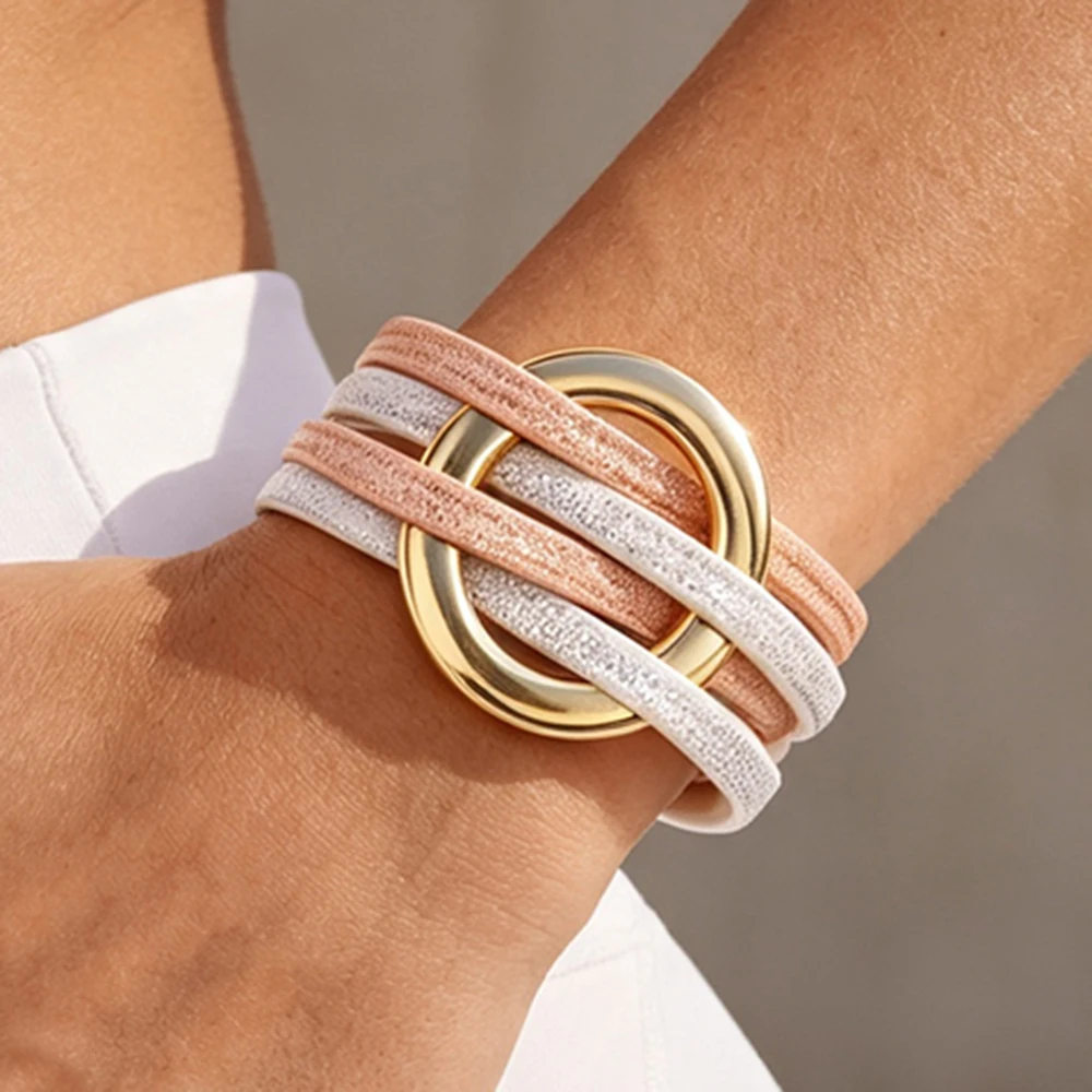 Amorcome 7 Styles Bohemian Shiny Colorful Leather Bracelet for Women Multi Layer Wrap Bangle Wide Bracelet New Jewelry Wholesale