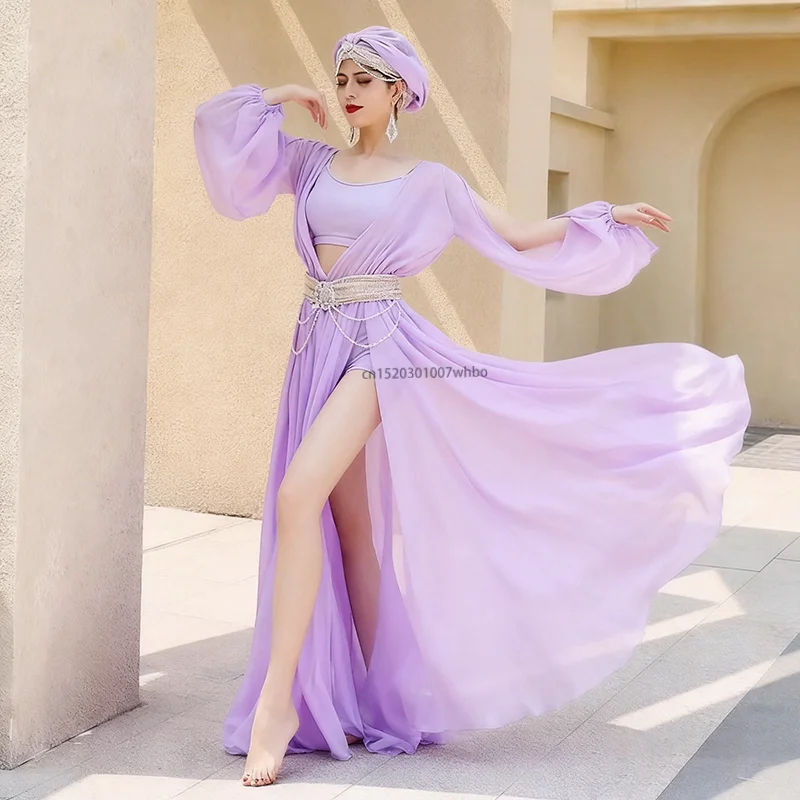 Folkloristisches Muwashahat-Kostüm Weibliches Feen-Outfit Damen Folklore Langes Kleid Hoftanz-Kleid Perlen-Gürtel Orientalisches Tanz-Set