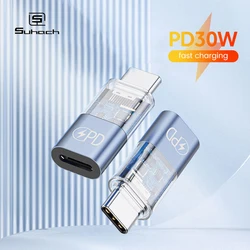 PD 30W błyskawica żeński do typu C męski Adapter dla iPhone 15 OTG dla iPad USB 2.0 przezroczyste złącze LED konwerter