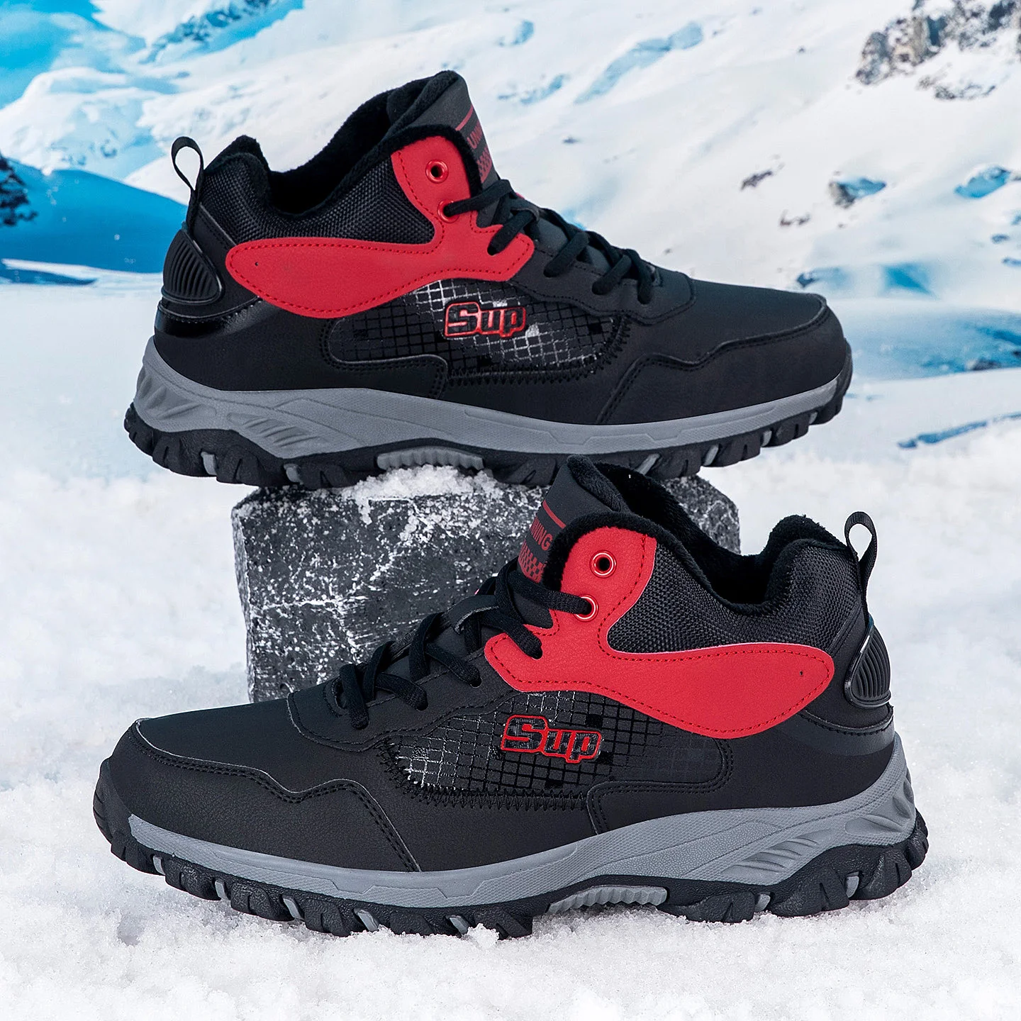 

Зимняя плюшевая походная обувь, водонепроницаемые мужские уличные теплые кроссовки, зимние ботильоны, нескользящая треккинговая обувь, повседневная прогулочная обувь