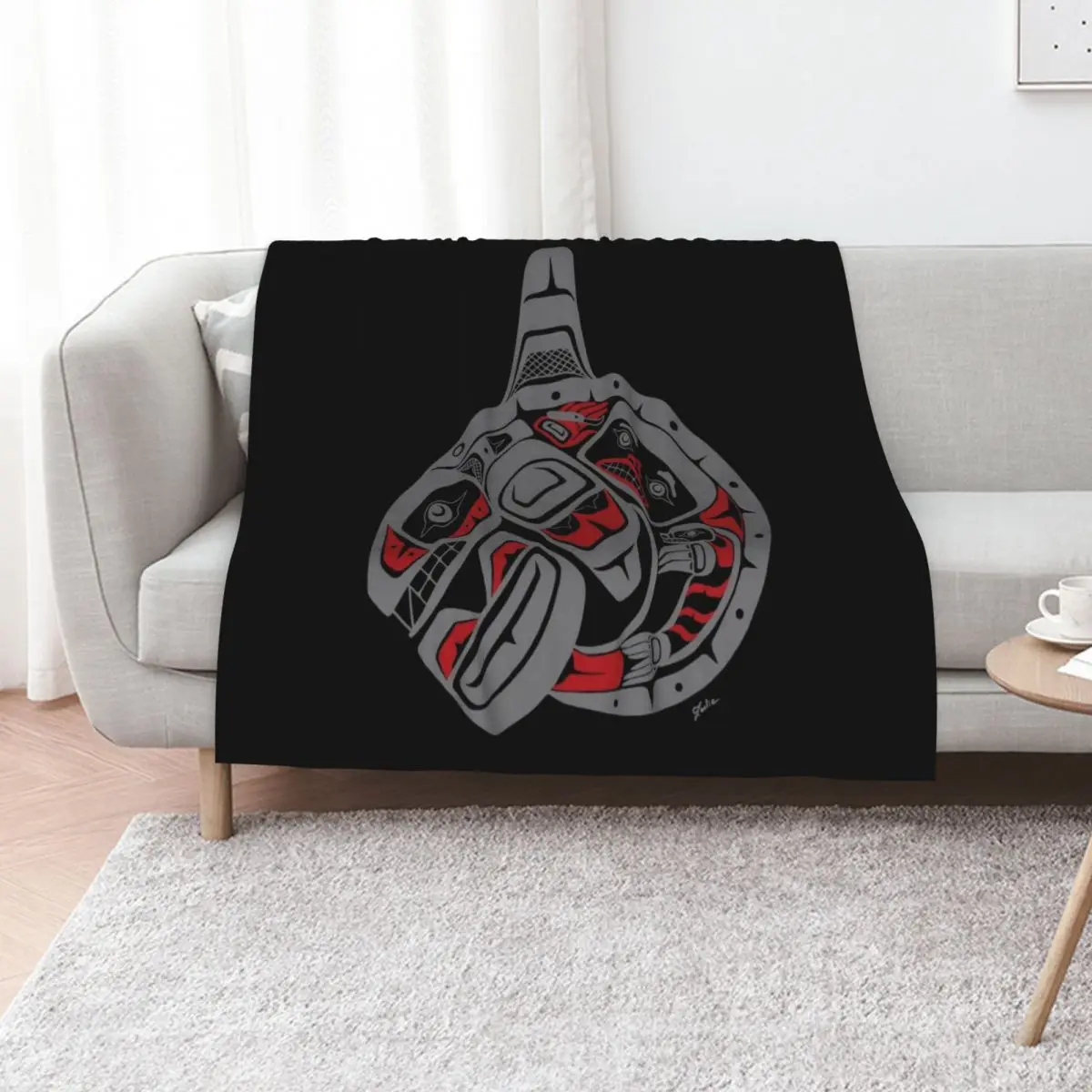 BLACKFISH - PNW native, Tlingit style orca killer whale GRAY Throw Blanket Furrys for babies Vintage Luxury St Blankets