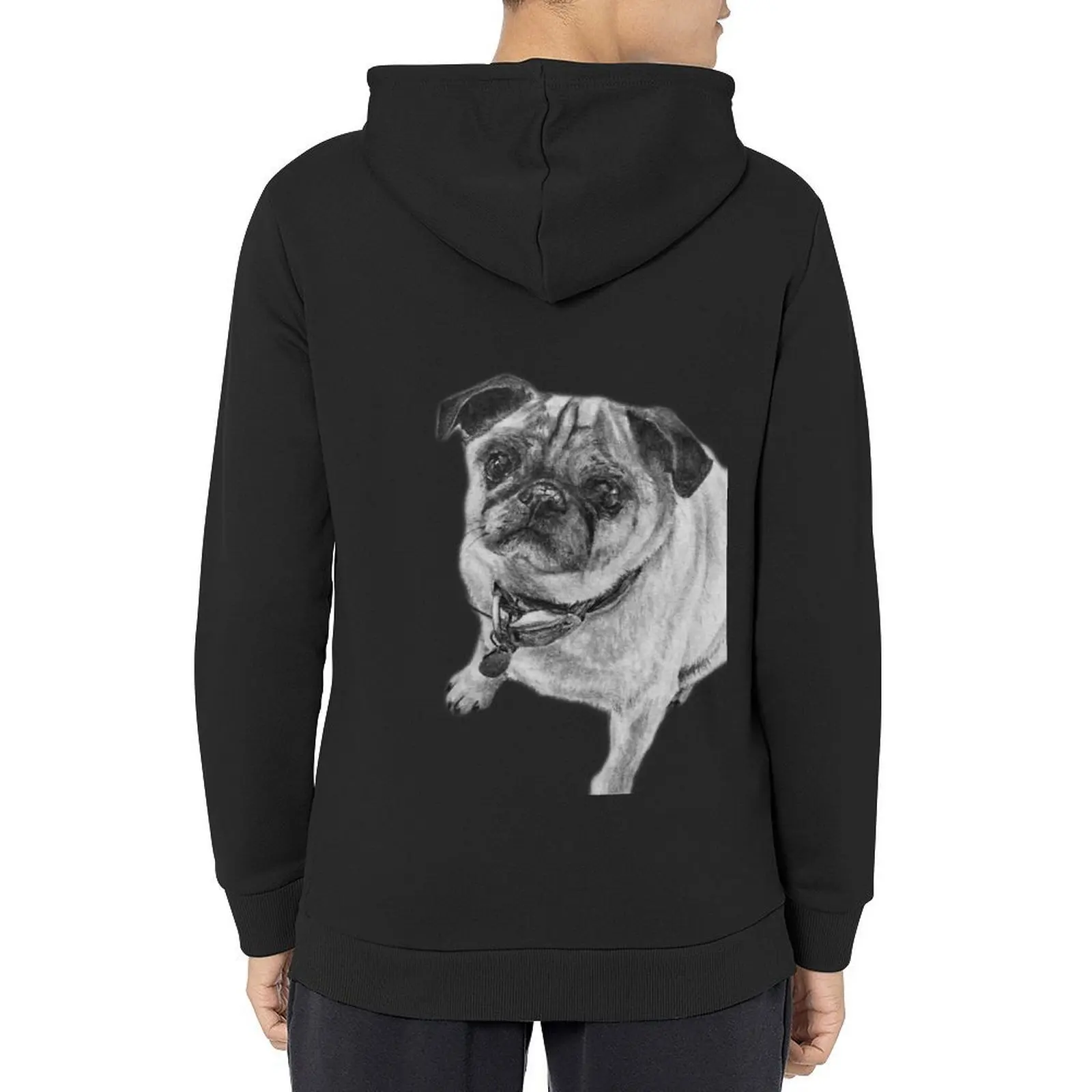 

Cute Sitting Pug Graphite Drawing Hoodie men's autumn clothes male clothes men's clothing winter clothes anime hoodie